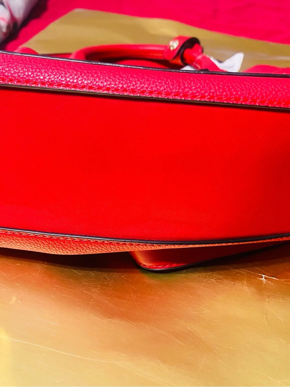 CÉLINE DION Red Pearl-Embellished Leather Satchel